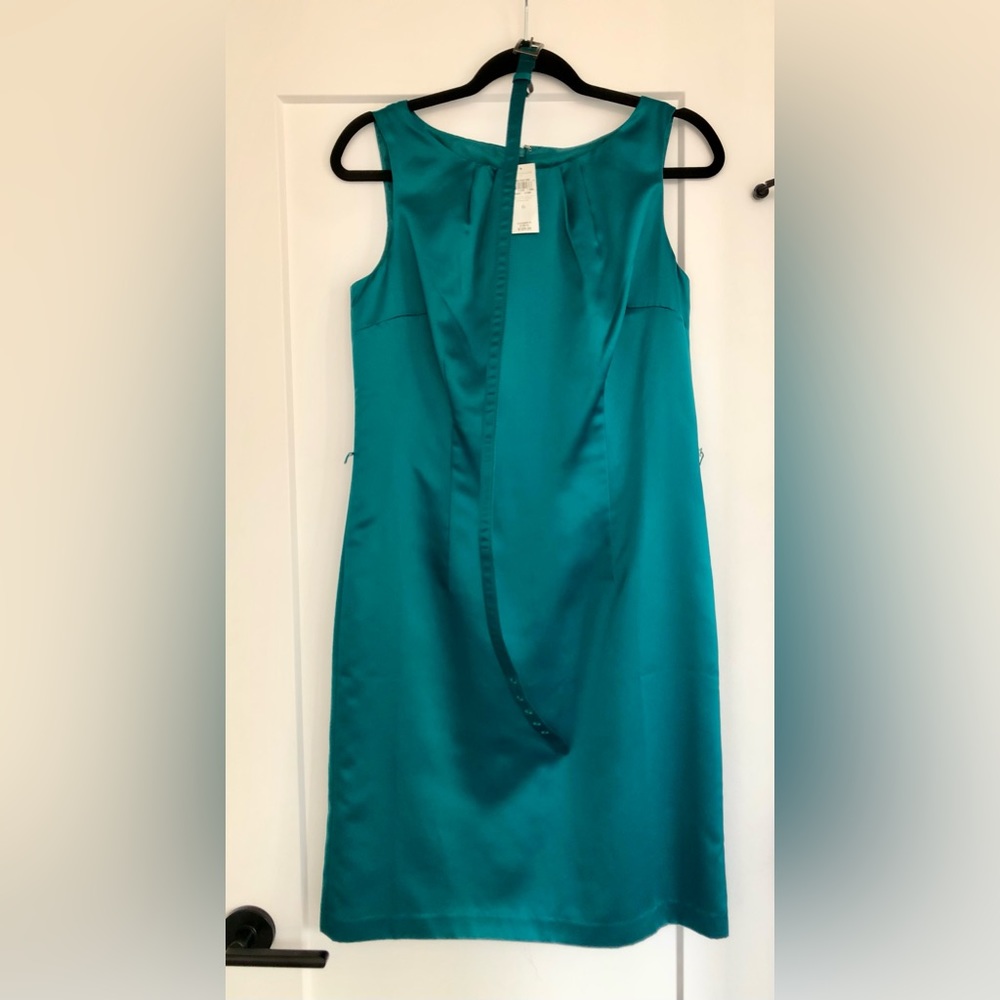 NWT Ann Taylor Peacock Blue Satin Sheath Dress w Belt